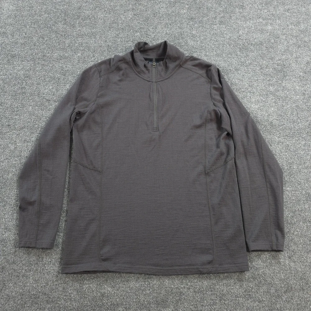 Wild South Shirt Mens Large Gray 1/4 Zip 100% Merino Wool Base Layer Hiking